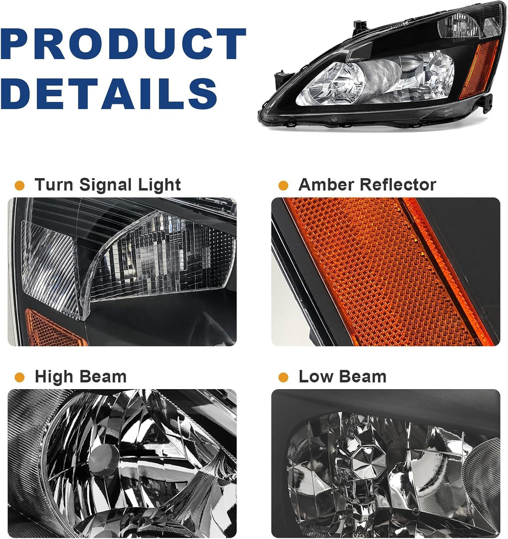 compatible with 2003-2007 accord headlight assembly for 03-07 showing dimensions