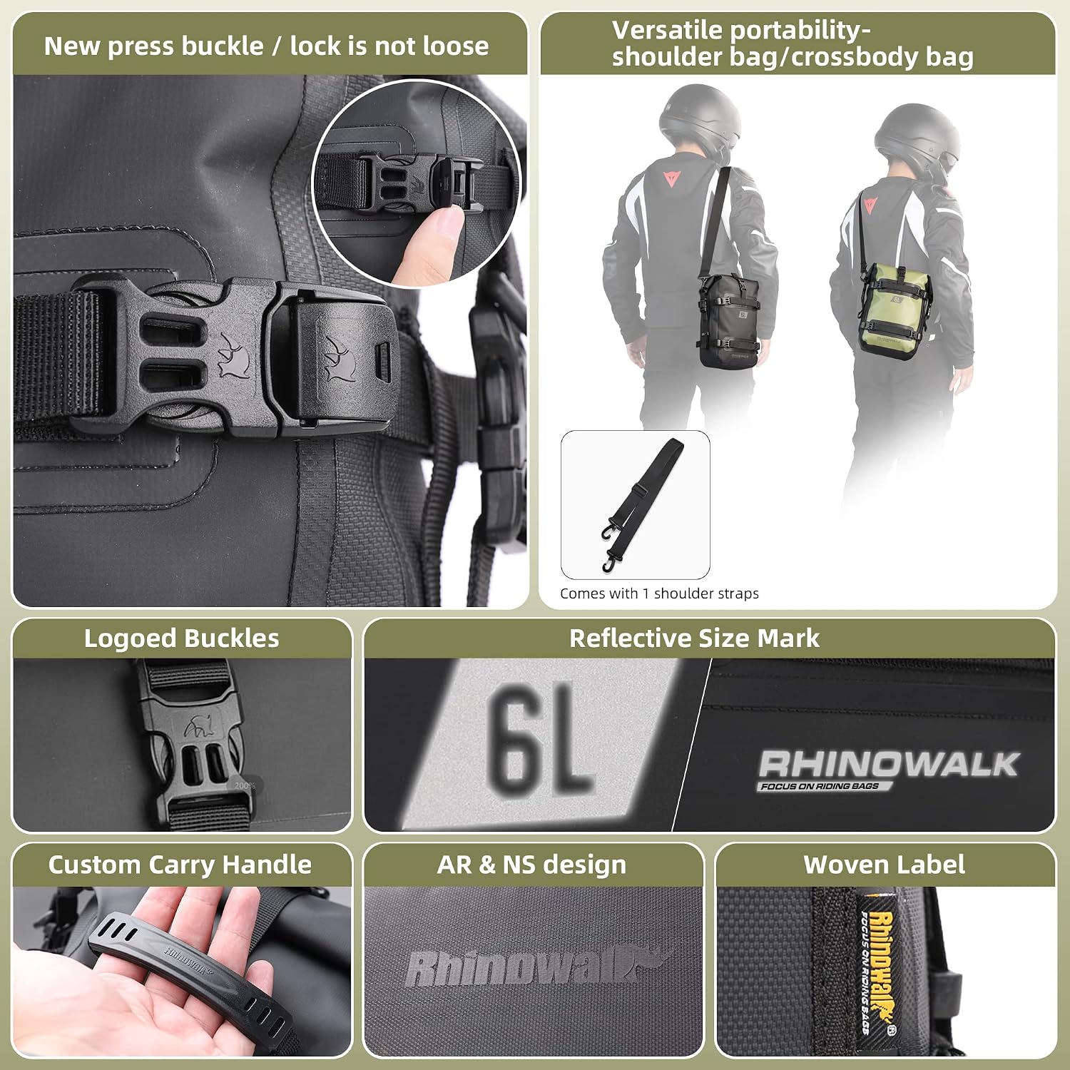Rhinowalk Motorcycle Crash Bar Bag Waterproof 6L Motorcycle Frame Bag Saddle Bag Side Bag with Shoulder Strap