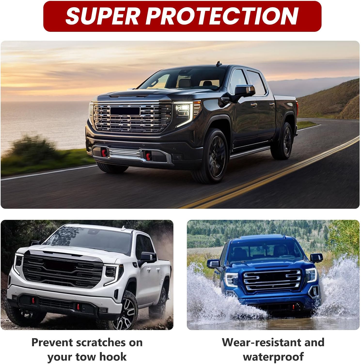 Tow Hook Covers Fit for GMC Sierra 1500 2019-2026 Vertical Tow Hooks, Hitch Cover Front Customized Car Tow Hooks Compatible with GMC Sierra 1500 Accessories 2019-2026|Upgrade (Red)