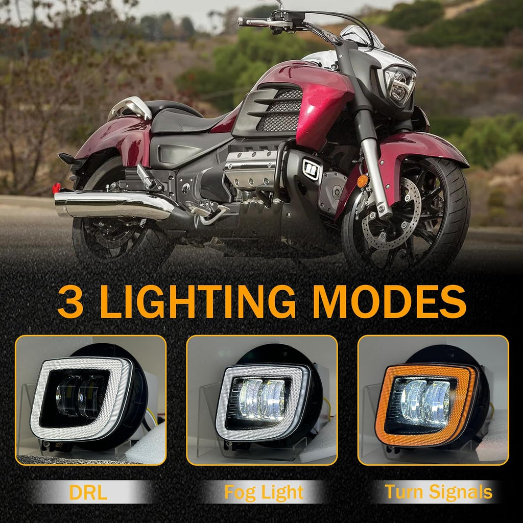 Pair LED Motorcycle Fog Lights Assembly with DRL Turn signal for Honda GoldWing GL1800 2012-2017 F6B 2013-2017 Valkyrie 1800 2014-2015 Equipped with a light switch