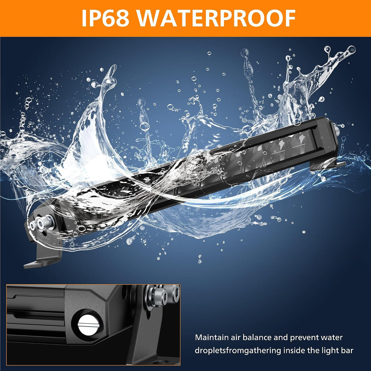 white amber led light bar 12 inch slim showing dimensions