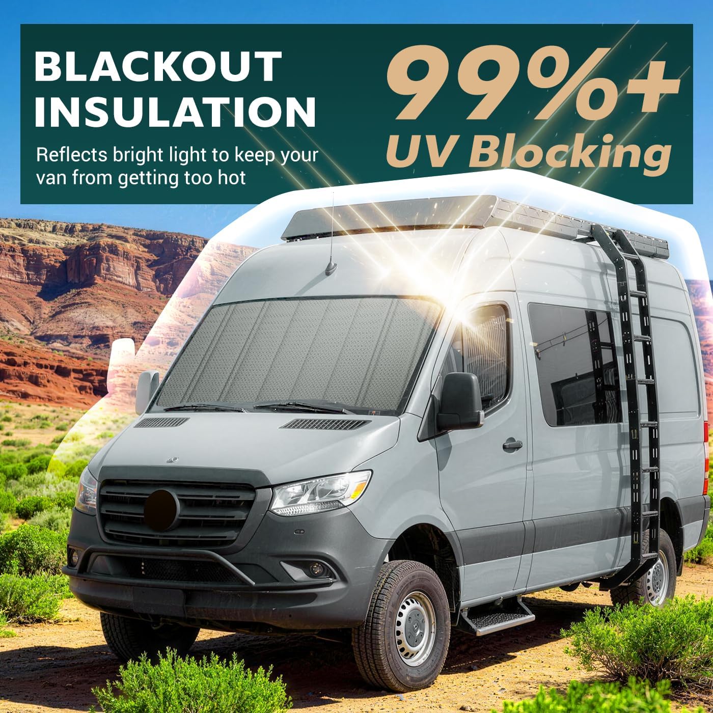 Windshield Cover for Mercedes-Benz Sprinter 2007-2026 NCV3/VS30, Insulated Blackout Sunshade with 5-Layer XPE Foam Core, Extended Edge Fit, AllSeasonGuard