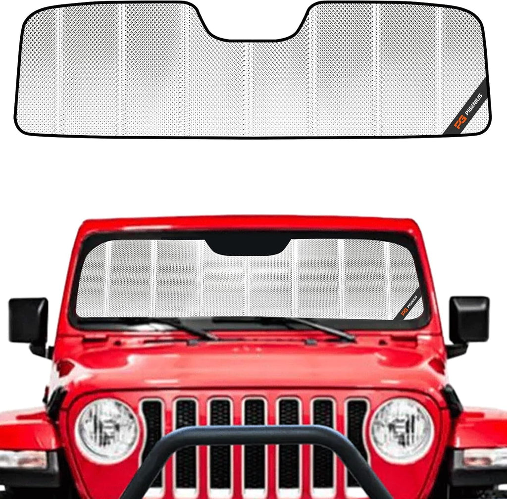 Pigenius Windshield Sun Shade for Jeep Wrangler 2018-2026, Gladiator 2020-2026 Custom Front Window Sunshade - BLAZBLOCK