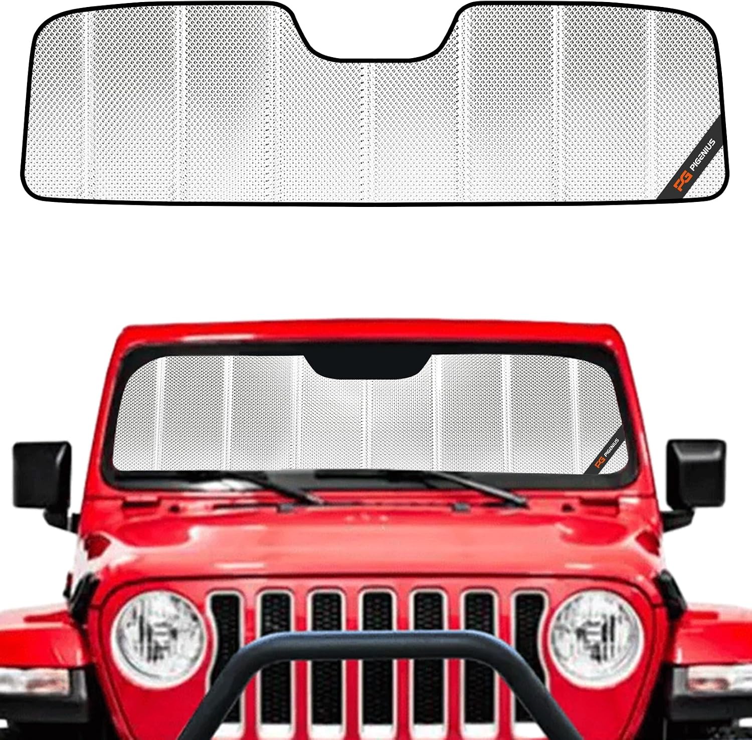 Pigenius Windshield Sun Shade for Jeep Wrangler 2018-2026, Gladiator 2020-2026 Custom Front Window Sunshade - BLAZBLOCK