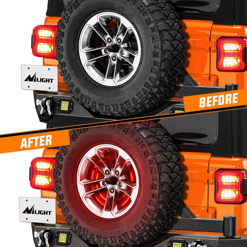 Nilight Spare Tire Brake Light Red Double Row LED Ring 3rd Third Stop Rear Wheel Lights Plug and Play Fit for 2018 2019 2020 2021 2022 2023 2024 2025 2026 Jeep Wrangler JL