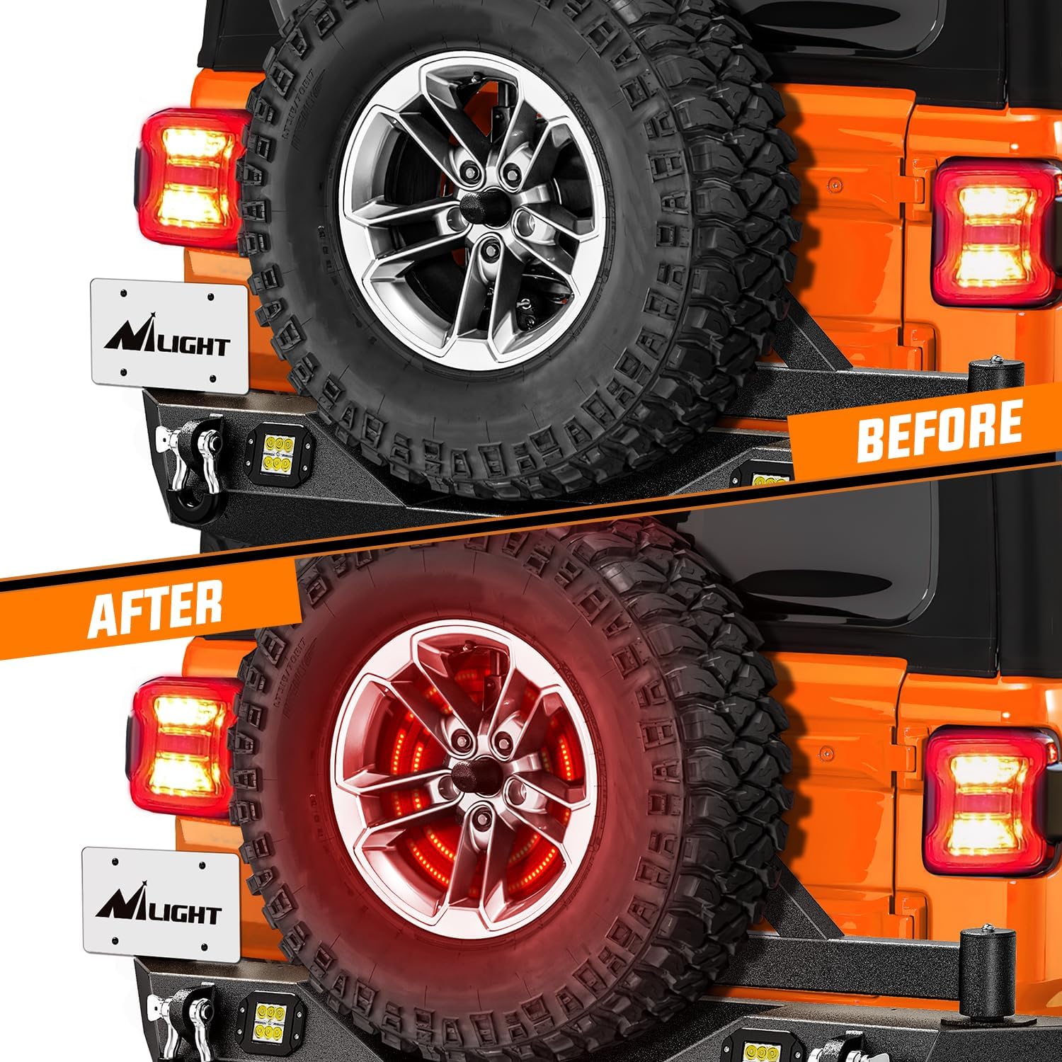 Nilight Spare Tire Brake Light Red Double Row LED Ring 3rd Third Stop Rear Wheel Lights Plug and Play Fit for 2018 2019 2020 2021 2022 2023 2024 2025 2026 Jeep Wrangler JL