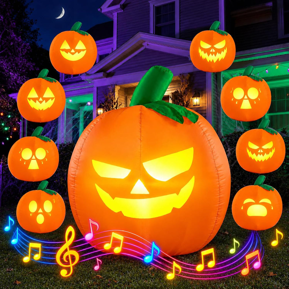 5FT Halloween Inflatables Outdoor Decorations with Projector Face and Music
