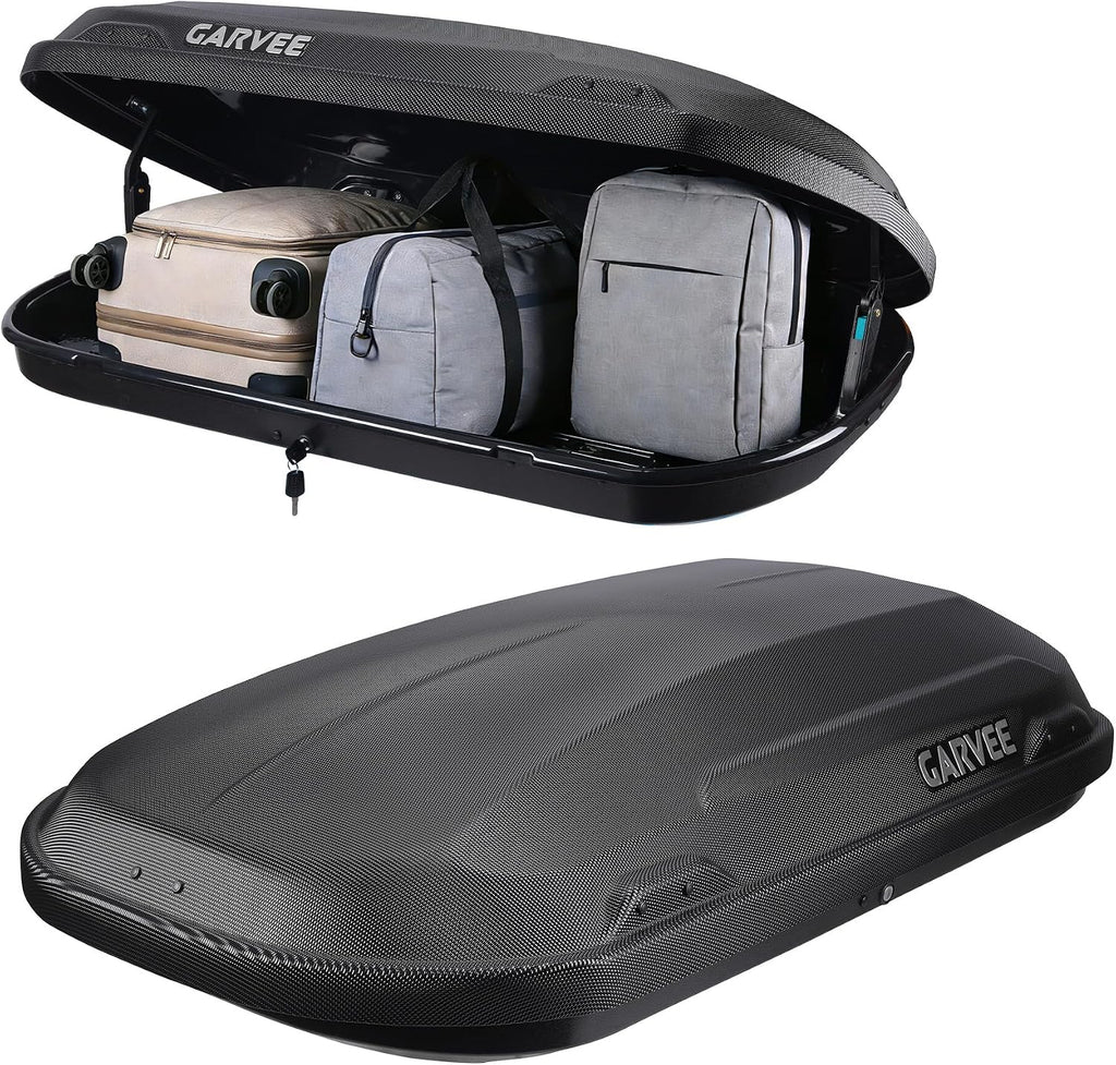 Garvee Rooftop Cargo Box Carrier, Dual-Side Opening Vehicle Hard-Shell Carriers, Roof Mount Travel Luggage Storage, 135 LBS Weight Capacity with Secure Straps&Keys, Black (11.5 Cubic)