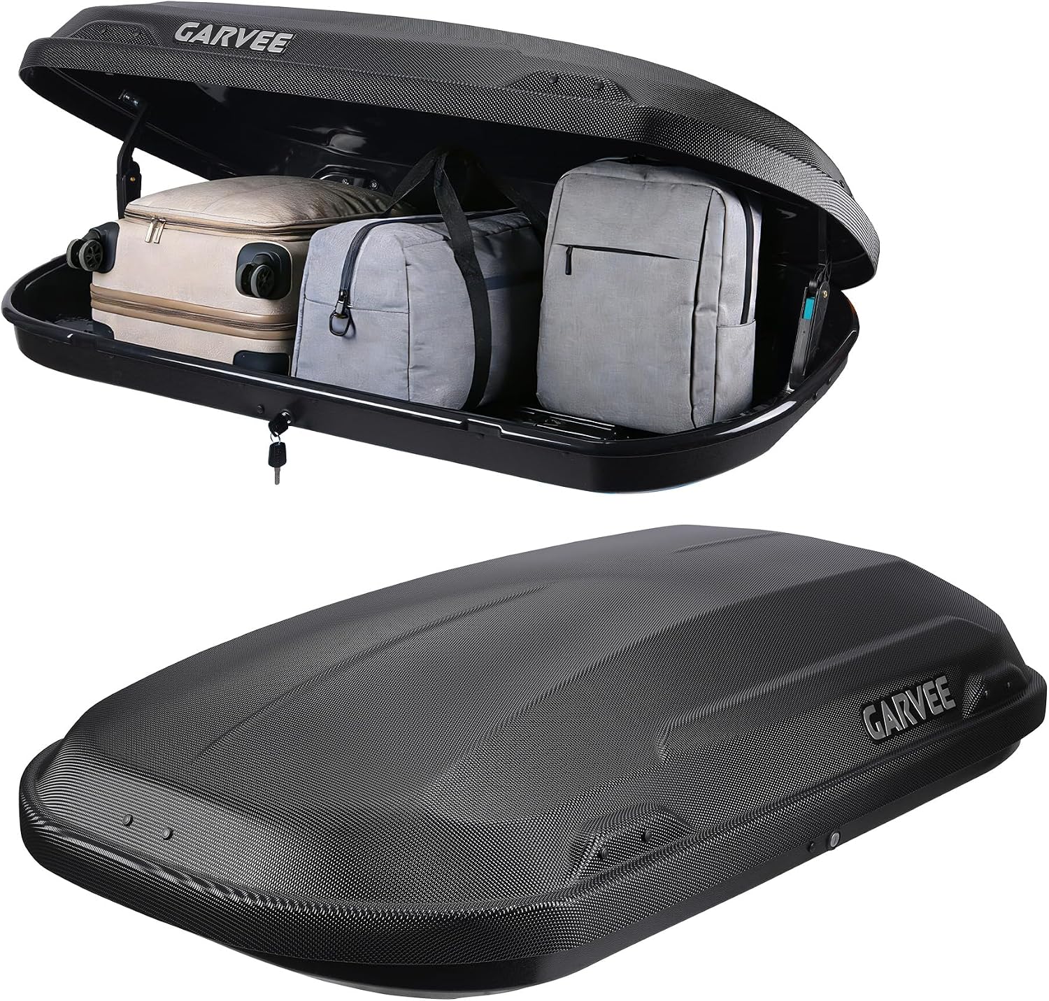 Garvee Rooftop Cargo Box Carrier, Dual-Side Opening Vehicle Hard-Shell Carriers, Roof Mount Travel Luggage Storage, 135 LBS Weight Capacity with Secure Straps&Keys, Black (11.5 Cubic)