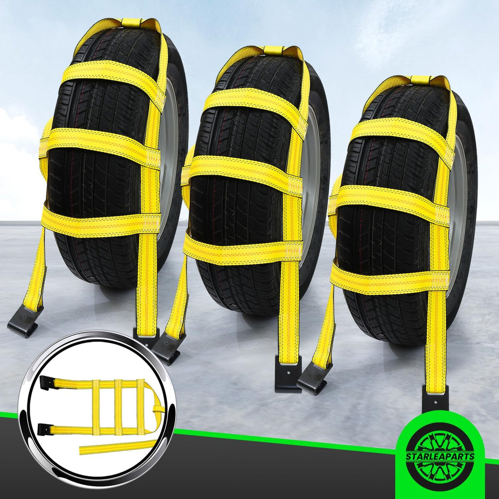 STARLEAPARTS Tow Dolly Straps, 2 Pack Tow Dolly Basket Straps with Flat Hook, Car Dolly Strap, 10,000 lbs Breaking Strength, Tire Bonnet with Carrying Bag Fits Most 14"-17" Tires (Yellow)