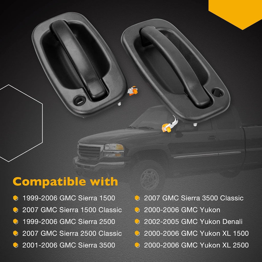 Gledewen Exterior Door Handle Front Left & Right Pair with Key Hole | for 1999-2007 Chevy Silverado Suburban Tahoe Avalanche GMC Sierra Yukon Cadillac Escalade | Replaces# 15034985, 15034986