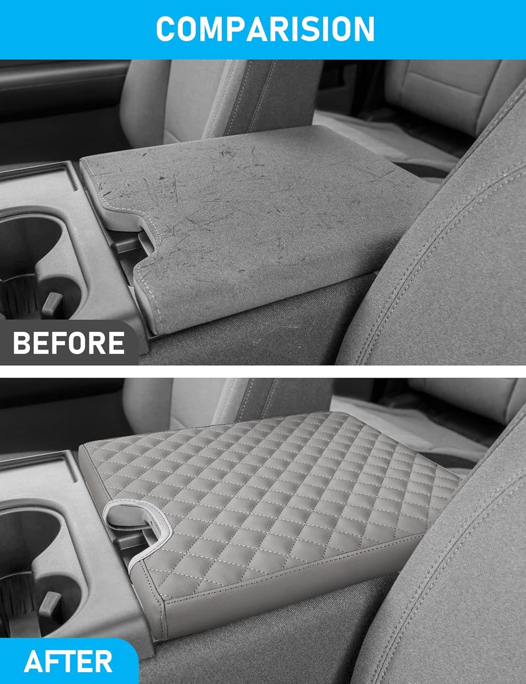 Sinvanho Center Console Armrest Cover for 2015-2025 Ford F150 F250 F350 F450 F550 with 40/20/40 Jump Seat, PU Leather Middle Console Cover Seat Box Lid Protective Cover Cushion Pad, Truck Accessories