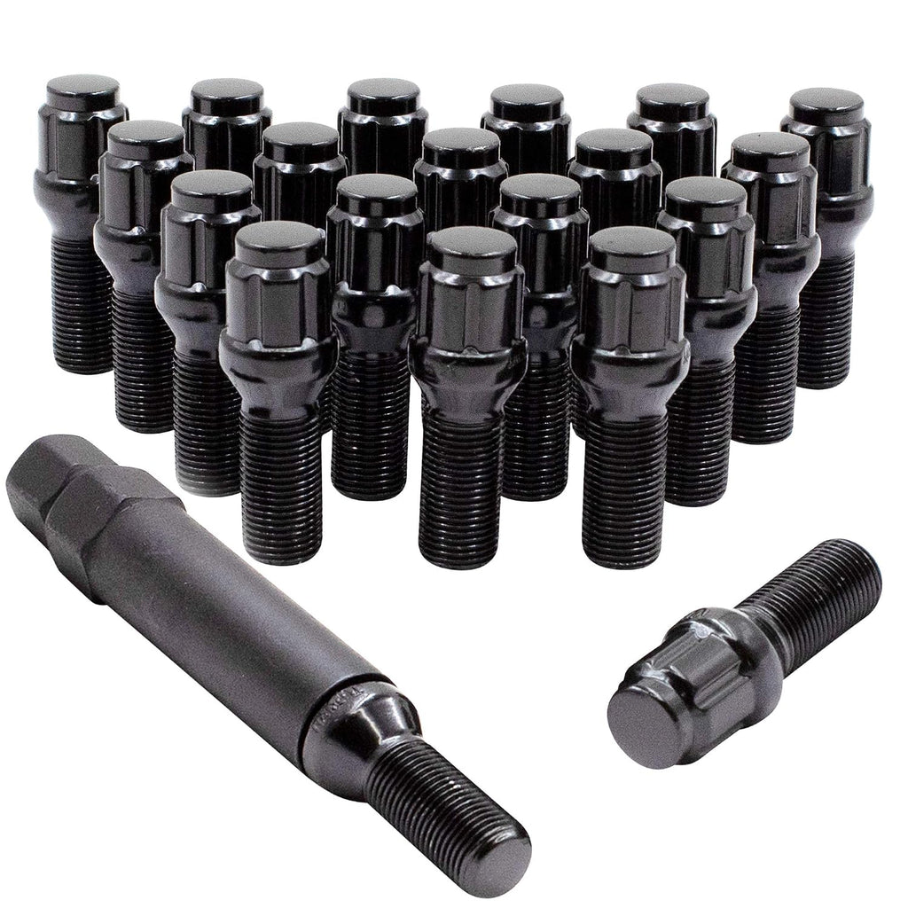 Wheel Accessories Parts 20 Pcs Lug Bolt Set M14 x 1.25 Thread Acorn Seat Lug Bolts Black Finish 24mm Shank Length 6 Spline Car fits Mini Cooper