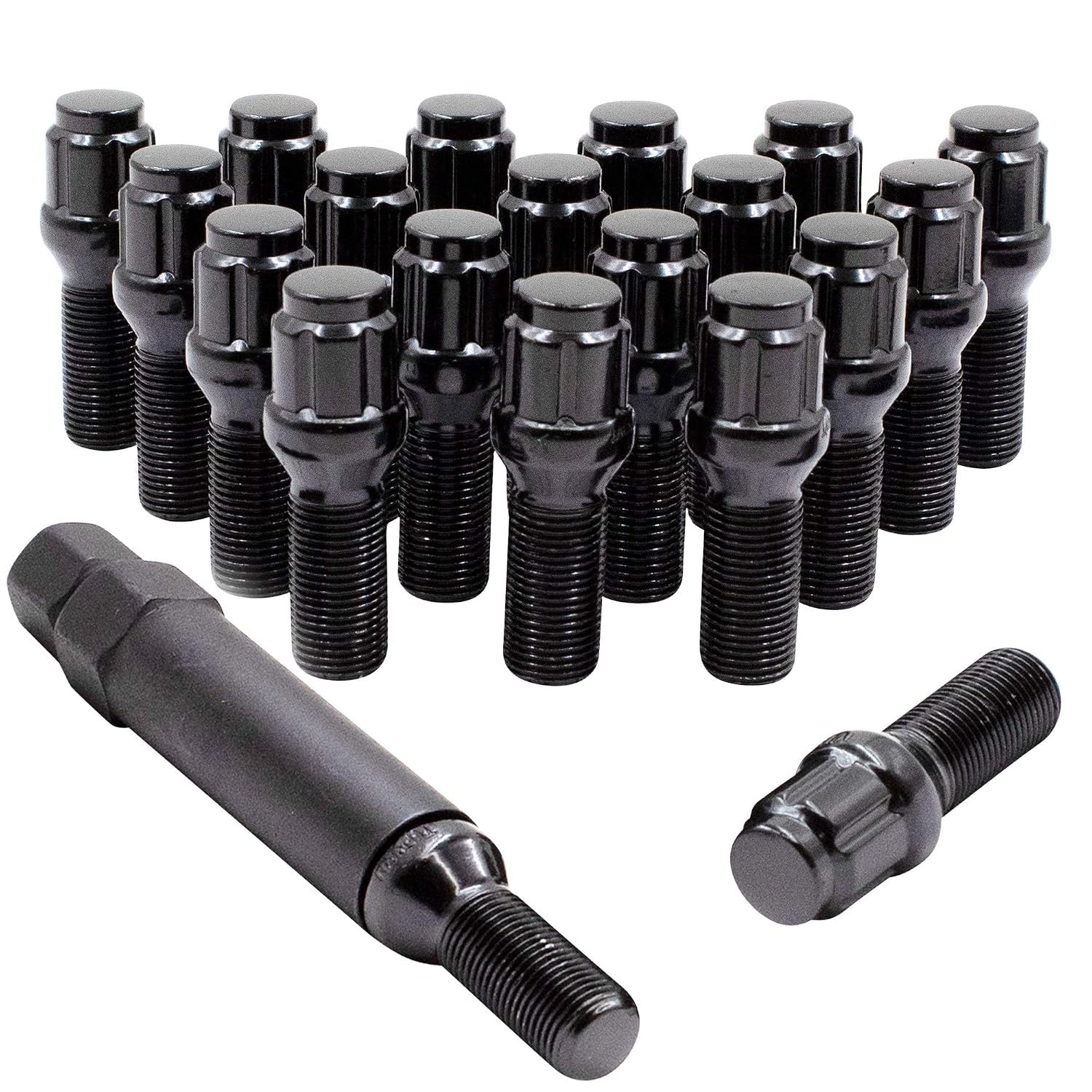 Wheel Accessories Parts 20 Pcs Lug Bolt Set M14 x 1.25 Thread Acorn Seat Lug Bolts Black Finish 24mm Shank Length 6 Spline Car fits Mini Cooper