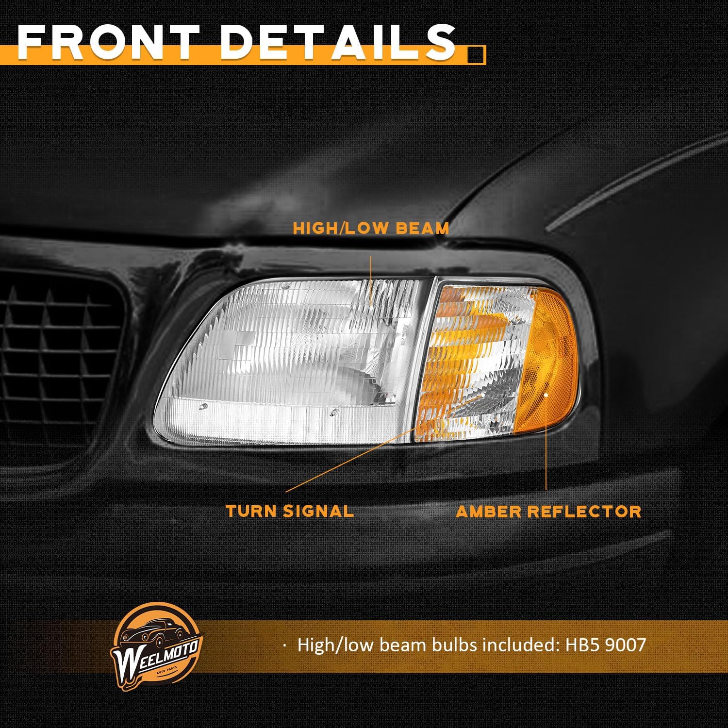 WEELMOTO Headlights Assembly for 1997-2003 F150 / 1997-2002 Ford Expedition / 1998-1999 F250, Headlamp+Corner Parking Turn Signal Marker Light Does NOT fit models produced before July 1996