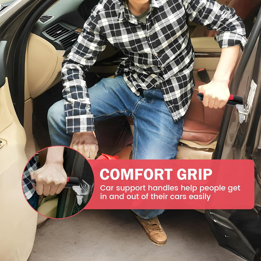 2 Pack Car Door Handle for Elderly, Multifunctional Car Handle Assist with Anti-Slip Grip, Portable Vehicle Support Handle Auto Cane for Seniors and Handicapped, Red