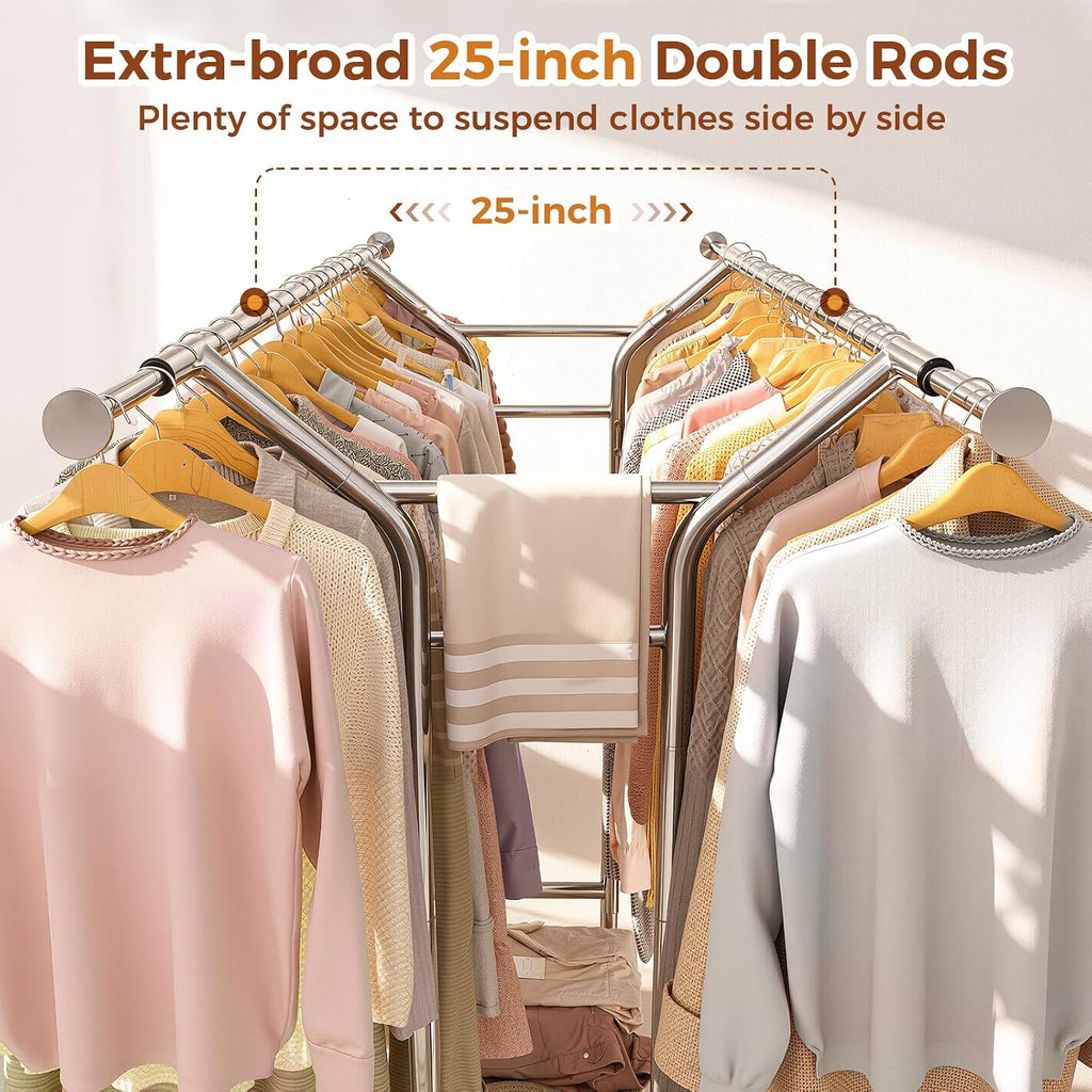 luxspire double rod clothing racks for hanging clothes showing dimensions