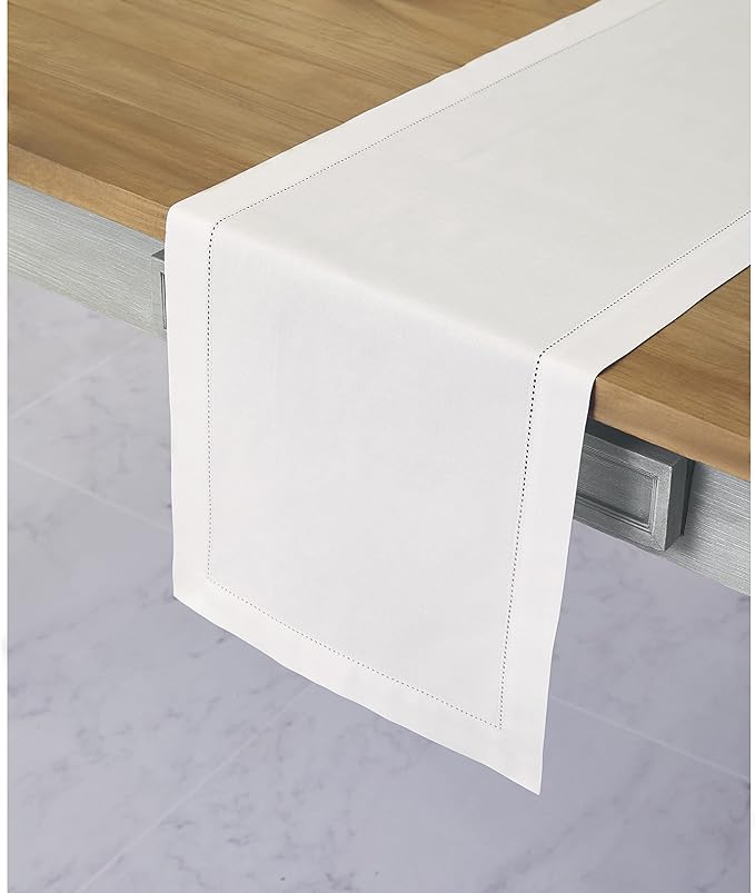 Solino Home Cotton Linen White Table Runner 72 Inches Long - Hemstitch Table ...