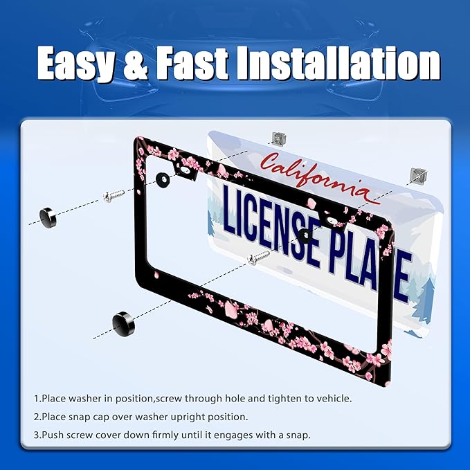 Cherry Blossom License Plate Frame Beautiful Flowers Pink License Plate - Image 3