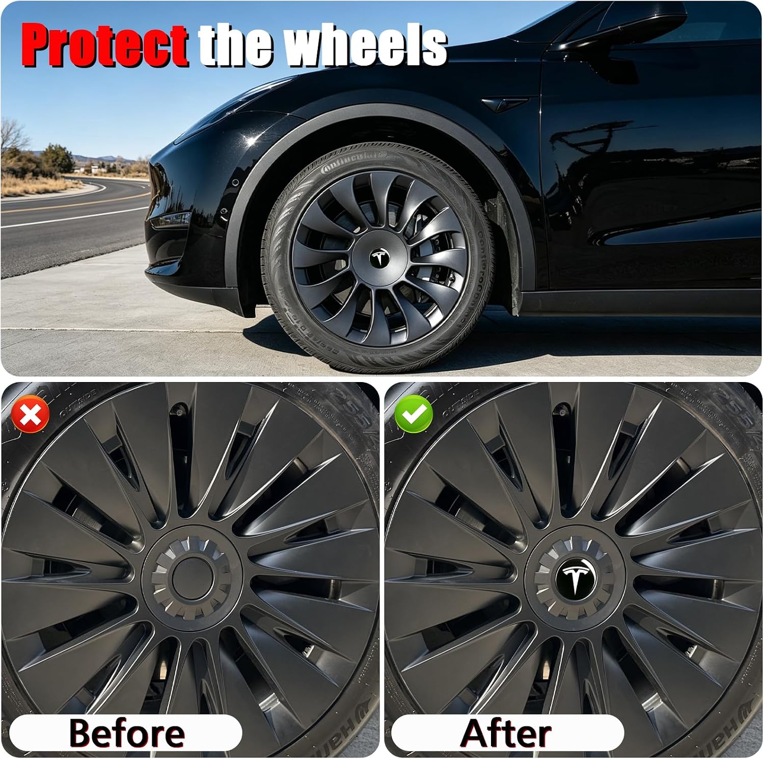 4 PCS Wheel Center Hub Cap Sticker for Model 3 / Model Y, Wheel Rim Cover 2.2” Center Cap Sticker Compatible for Tesla Hubcaps with Logo Emblem, Waterproof Adhesive Backing, Black & White