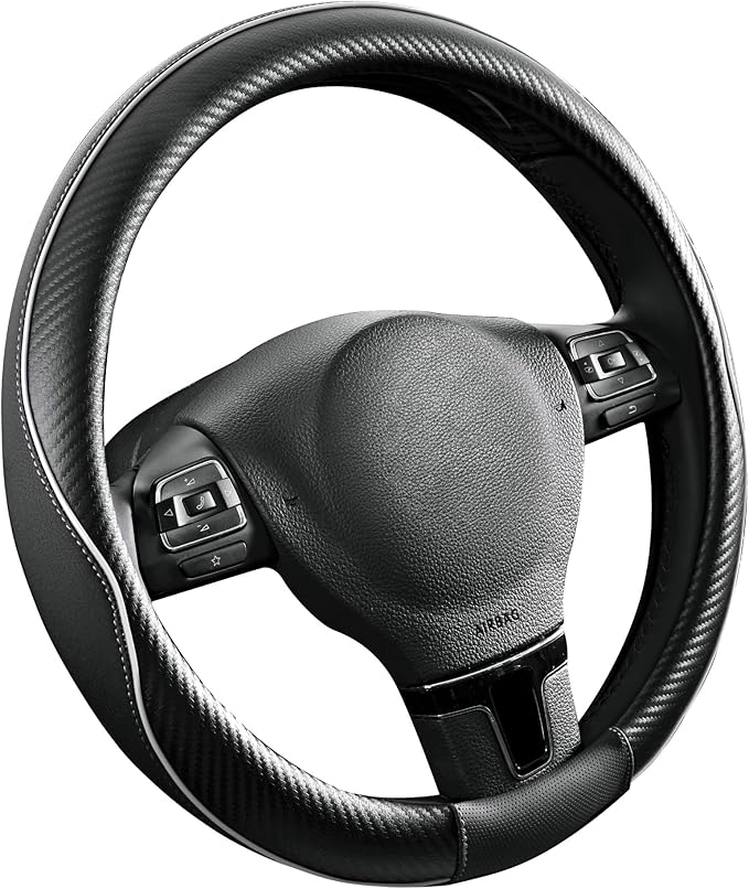 PIC AUTO Steering Wheel Cover, Sports Carbon Fiber and Super Breathable Leather - Image 2