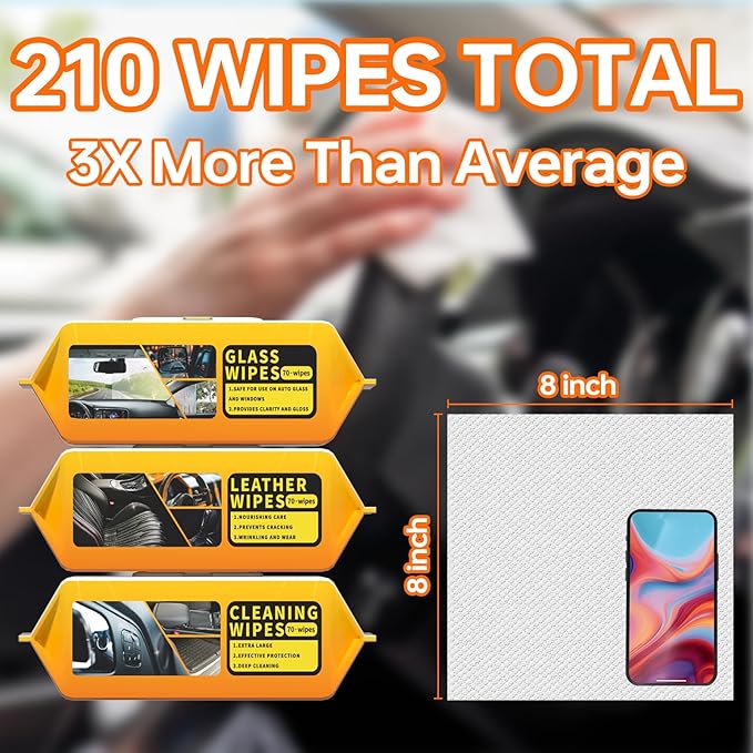 Car Wipes Extra Large 8" x 8" Car Interior Cleaning Wipes Leather Wipes - Image 2