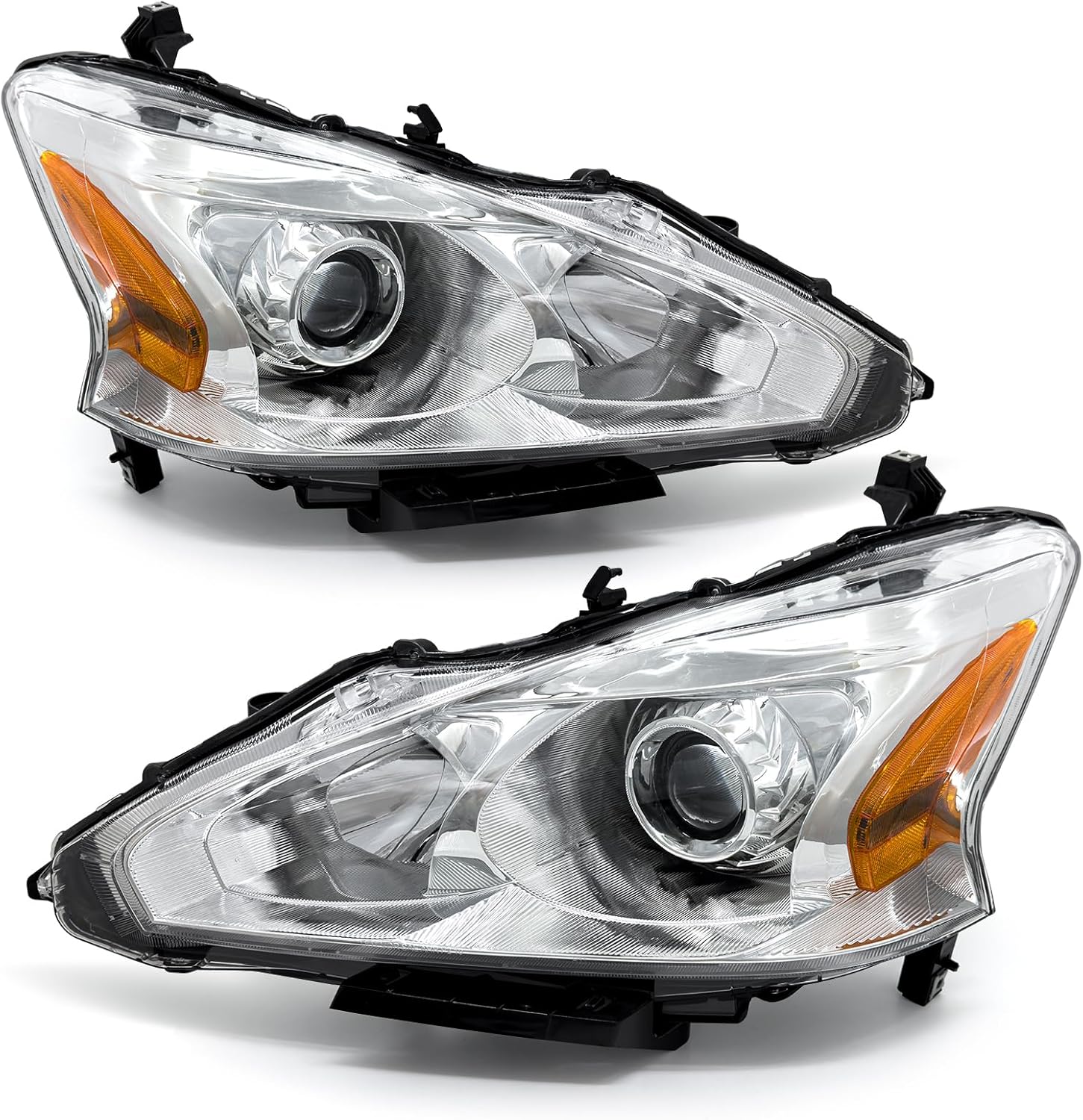 2013 2014 2015 Nissan Altima Headlight Assembly Only fit 4Door Clear Lens Chrome Housing with Amber Reflector Headlamp Replacement Left and Right Pair(Does Not Fit Xenon/HID)（W/O Bulbs）