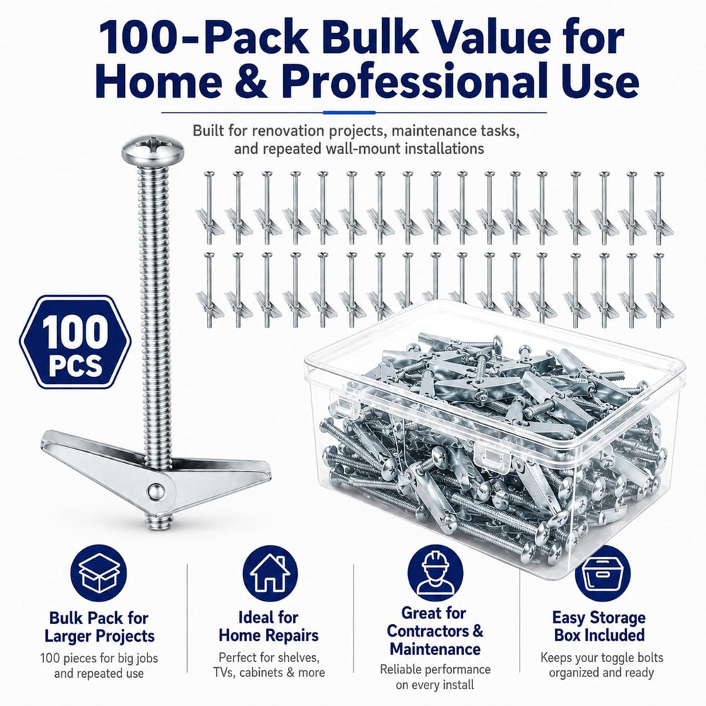 100-Pack 3/16" x 4" Toggle Bolts, Heavy Duty Spring Toggle Anchors ...