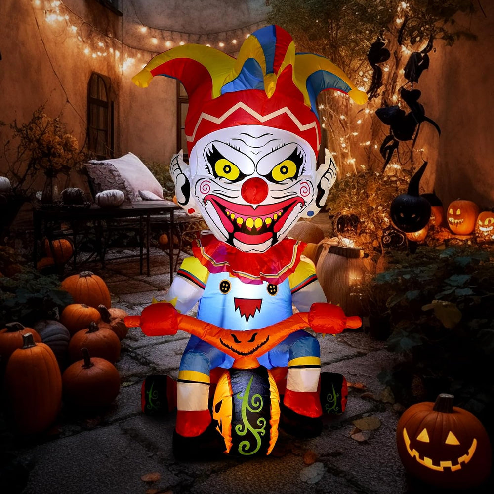WBHome 5 Ft Halloween Inflatable Outdoor Clown Bicycle Decorations, Day of Th...
