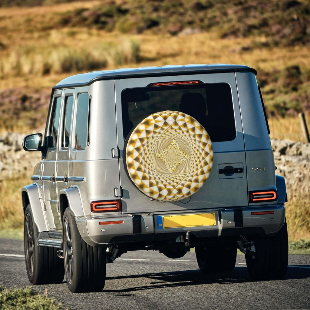 3D Optical Dizziness Yellow Grid Print Universal Spare Tire Cover for Jeep | Wheel Protector Fits Rv, Trailer, Jeep, Shield Tires From Sun, Dirt And Rain For Outdoor Storage