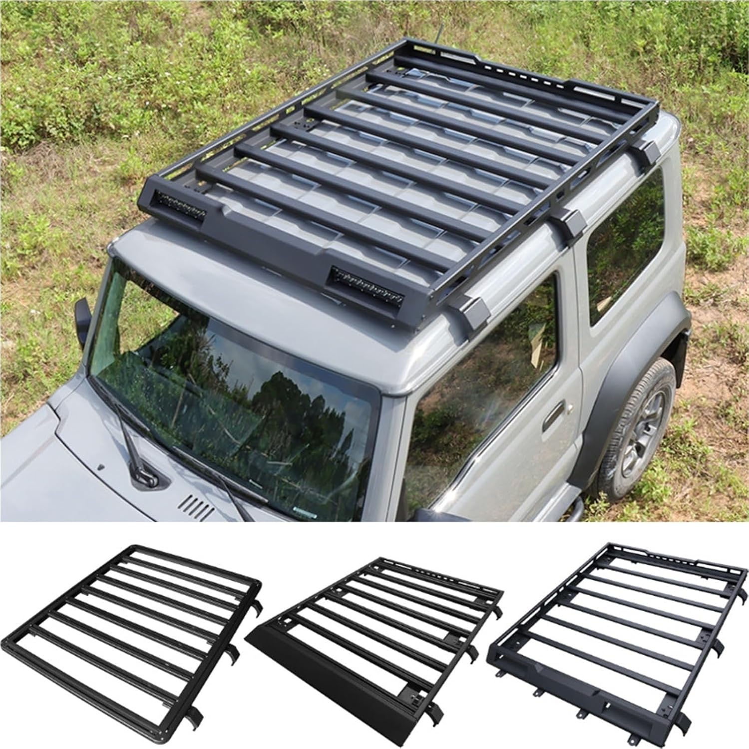 Roof Rack Car Top Luggage Cross Bar Rail Boxes Basket Quality WithLED Compatible with Suzuki Jimny JB64 Sierra JB74W 2019 2023(A No lamp Holes)