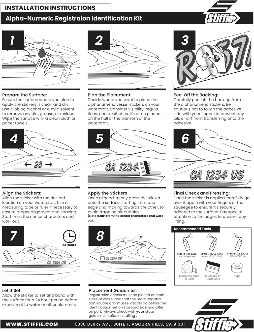STIFFIE Whipline White/Berry 3" Boat & PWC Registration Decals • Numbers Letters Stickers