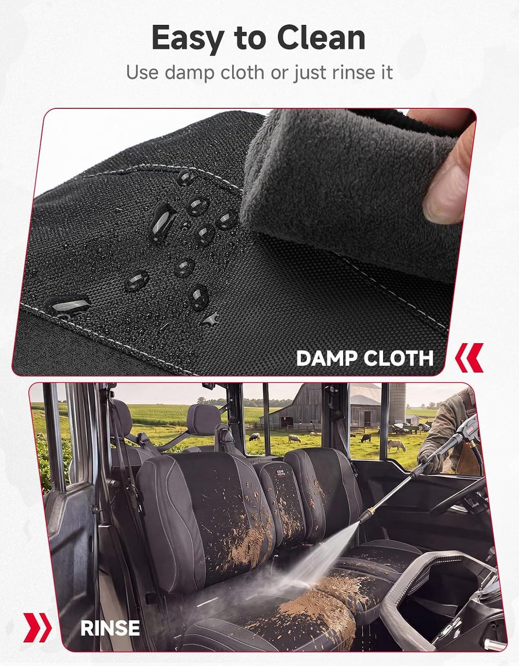KEMIMOTO Seat Covers Black Compatible with Can Am Defender MAX X MR/XT/Limited/Lone Star- Water-Resistant, 1680D Oxford Fabric, Front Rear Two Doors Split Bench Seat Covers Bolstered Seats Only