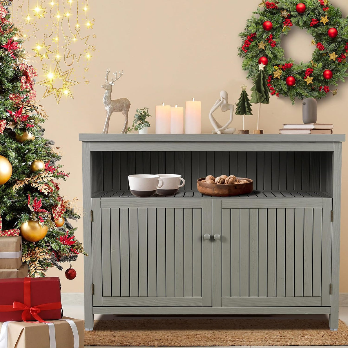 ahb outdoor console sideboards buffet cabinet(grey) shown in use