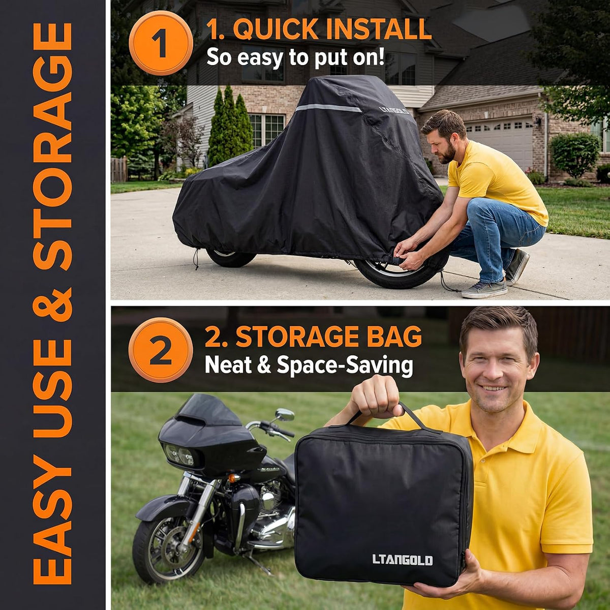 Motorcycle Cover for Harley Davidson Road Glide Street Glide Road King Electra Glide Heritage Classic and More, Waterproof Heavy Duty All Weather Outdoor Storage, Touring Bike Cover