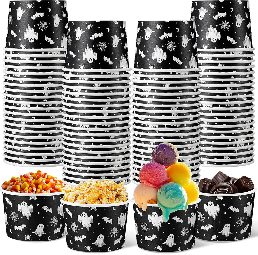 Hsei 60 Pcs 16oz Halloween Paper Bowls for Soup Disposable Cups, Ghost Bat