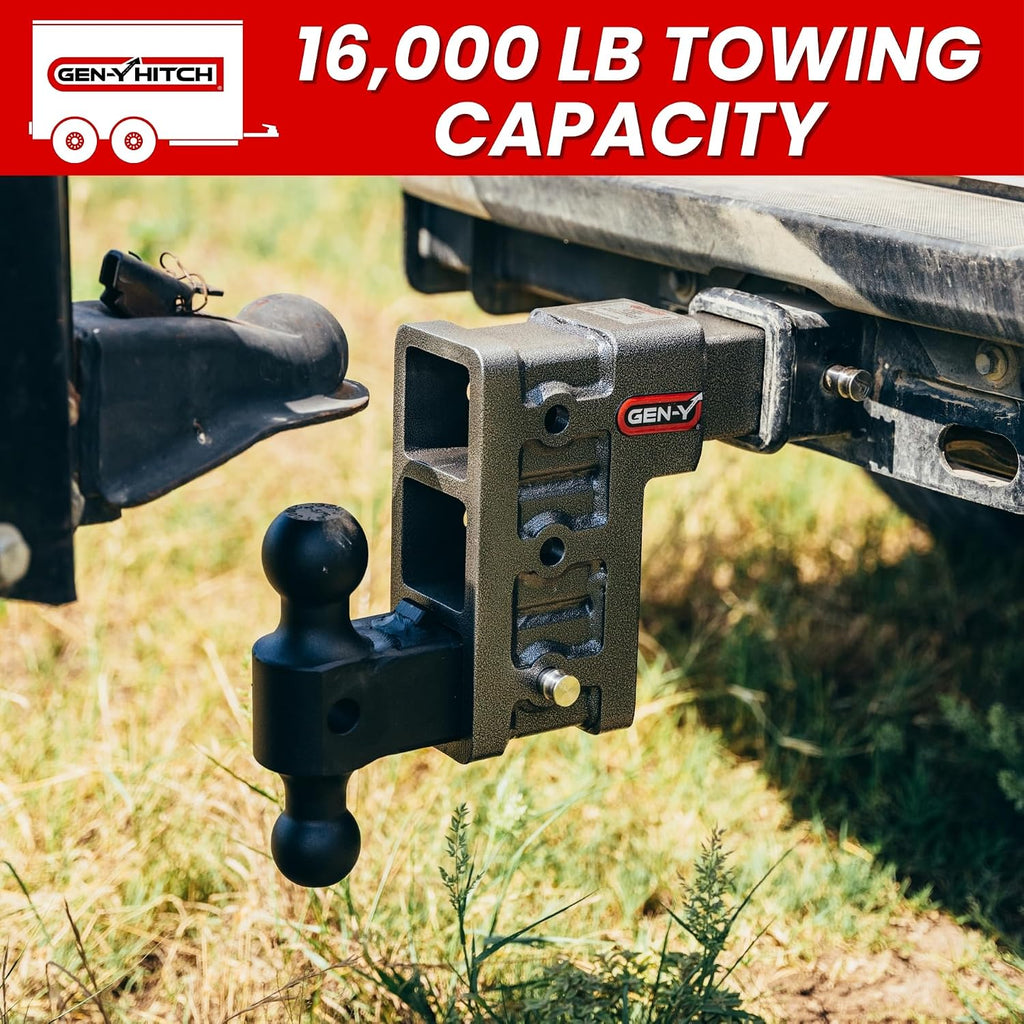GEN-Y Hitch Tow Hitch for 2" Receiver - 5" Drop/Rise with 3 Adjustable Positions, Includes Dual Ball Mount, Pintle Lock and 2 Locking Pins, 16,000 lbs Towing Capacity, 2,000 lbs Tongue Weight