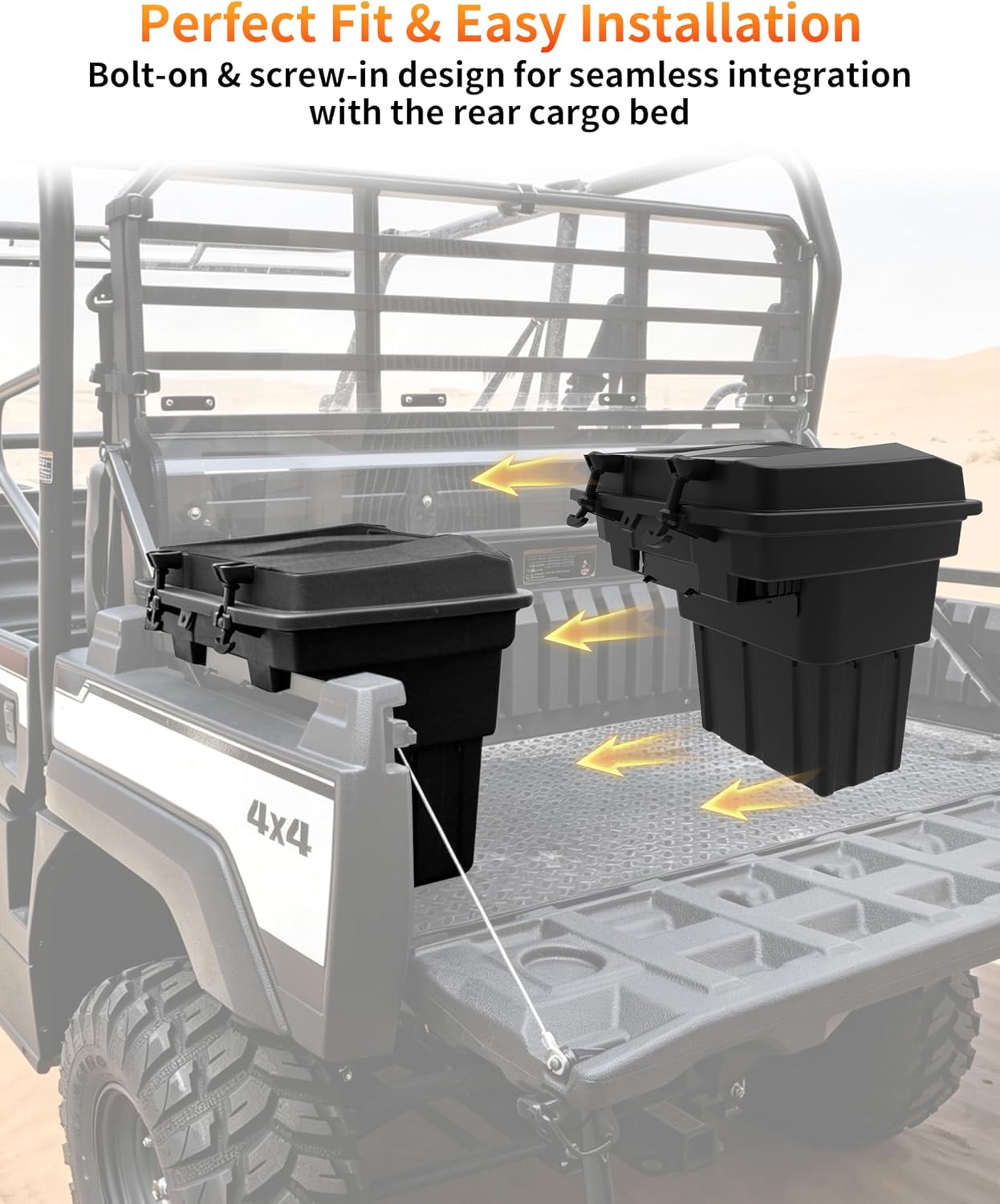 Rear Cargo Box for Kawasaki Mule Pro FXT DXT DX FX 2015-2026 Accessories, 20L Removable Waterproof Storage Bin, Heavy Duty PP Tool Box Organizer