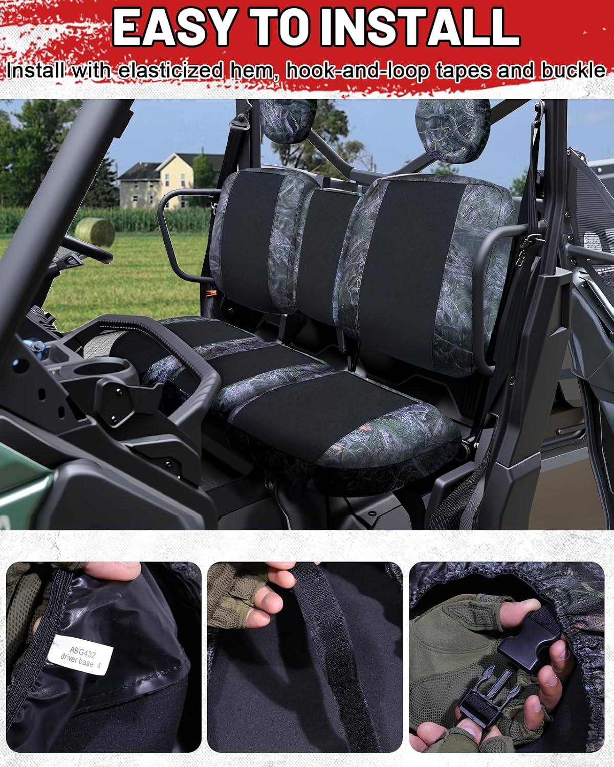 StarknightMT UTV Seat Cover Upgraded Neoprene Seat Covers Compatible with Can Am Defender DPS MAX 6X6 PRO 2016-2025 Split Bench Seat Covers Waterproof Dustproof Accessories Camouflage
