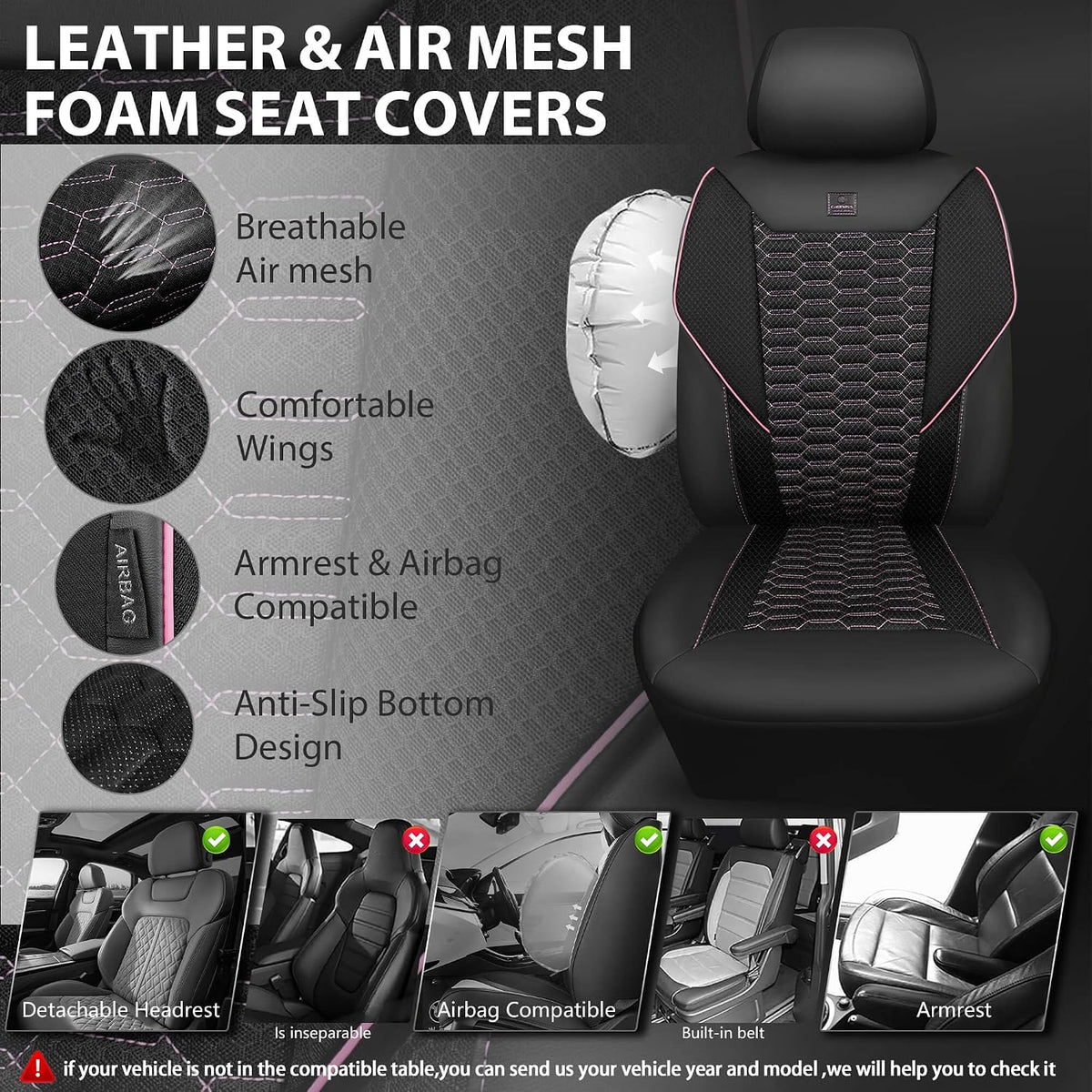 car pass 3d foam mesh leather car seat, close-up detail