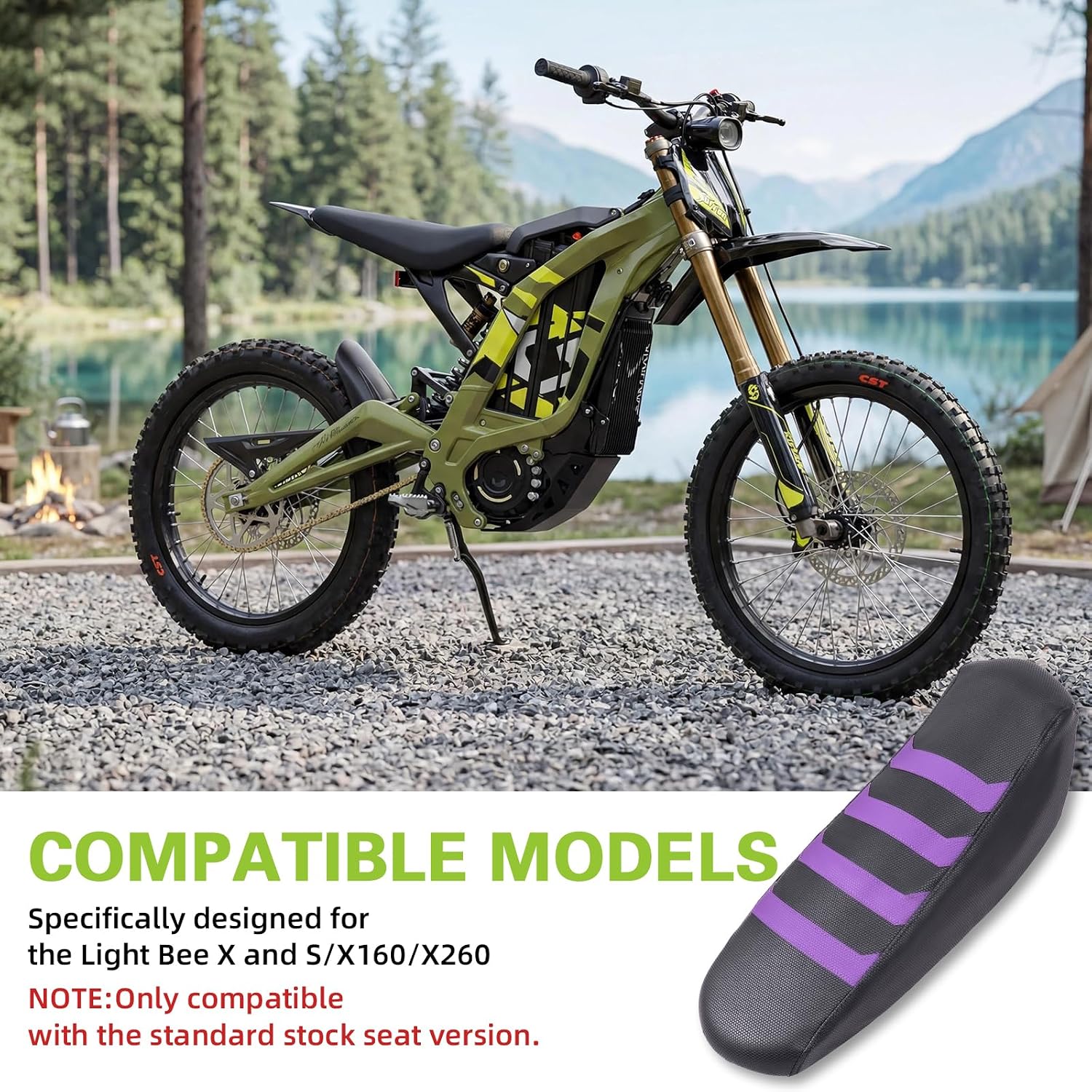 Surron Seat Cover, Purple | Non-Slip No Staples or Trimming Electric Dirt Bike Seat Cover for Sur Ron Light Bee X