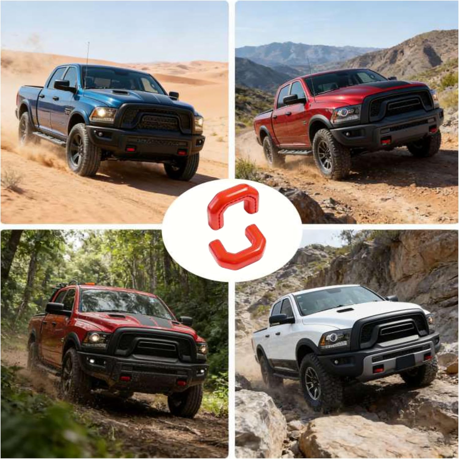 Tow Hook Covers for RAM 1500 Classic 2009-2026 Warlock Rebel, U-Shape, Thick Silicone Red