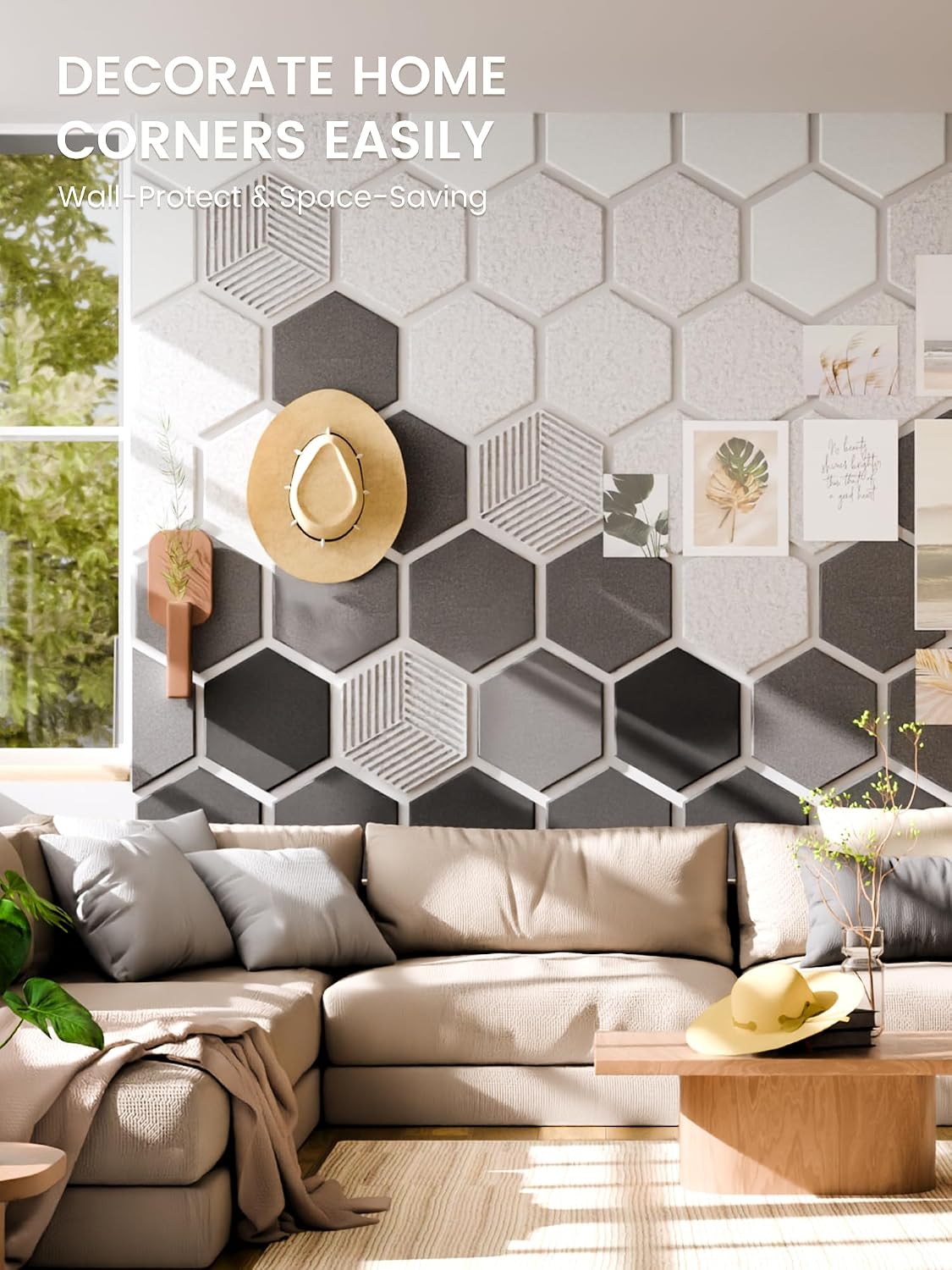 fluxynara 10-pack hexagon felt bulletin board tiles, concrete, side view