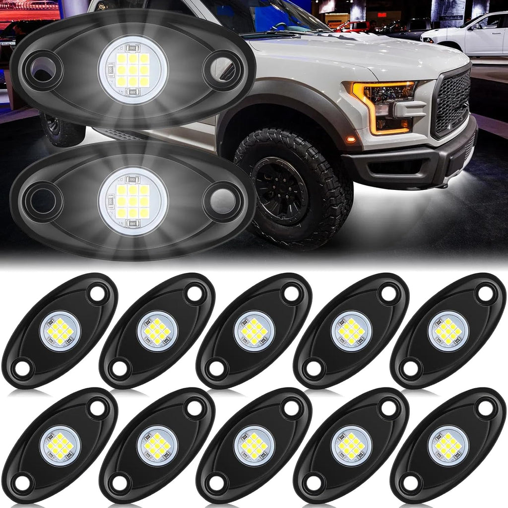 Macarrie 12 Pods Rock LED Lights Waterproof Neon Underglow Trail Rig Lamp Lighting for Car SUV Pickup Truck Motorcycle Boat ATV Utv RZR Rv Offroad Trailer Fender Under Body Golf(White)