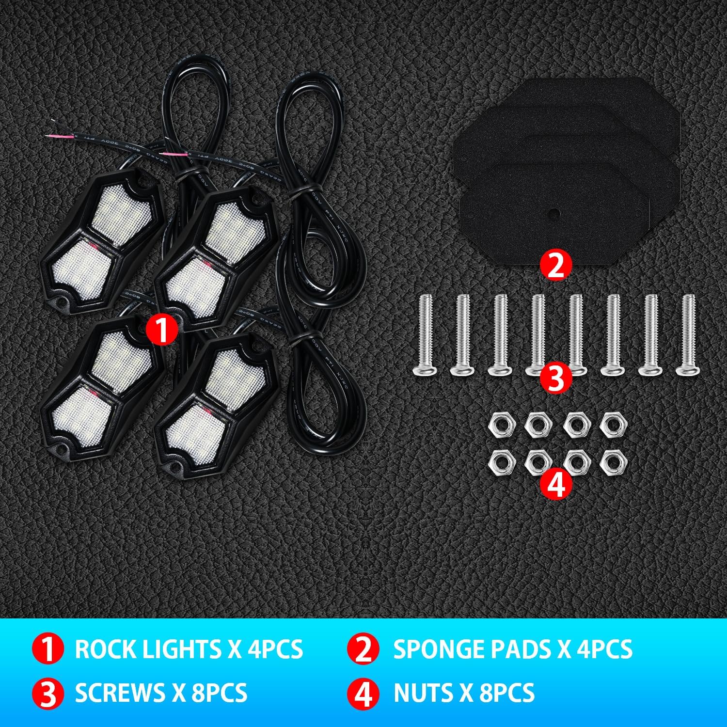 Led Rock Lights White 4 Pods 18LEDs 210 Degree Wide Angle IP68 Waterproof Aluminum Housing Underglow Underbody Lights 12v 24V for Truck UTV ATV Camper (4 Pods)