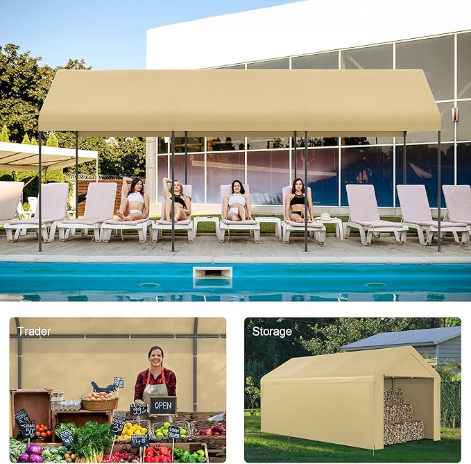 Carport, 10‘ x 20’ Heavy Duty Portable Garage All-Season Car Canopy w/Removable - Image 7
