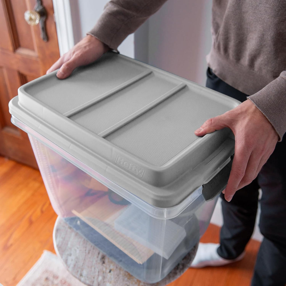 Hefty 32 Qt Hi-Rise Storage Bin with Lid, Stackable Plastic Storage Container...