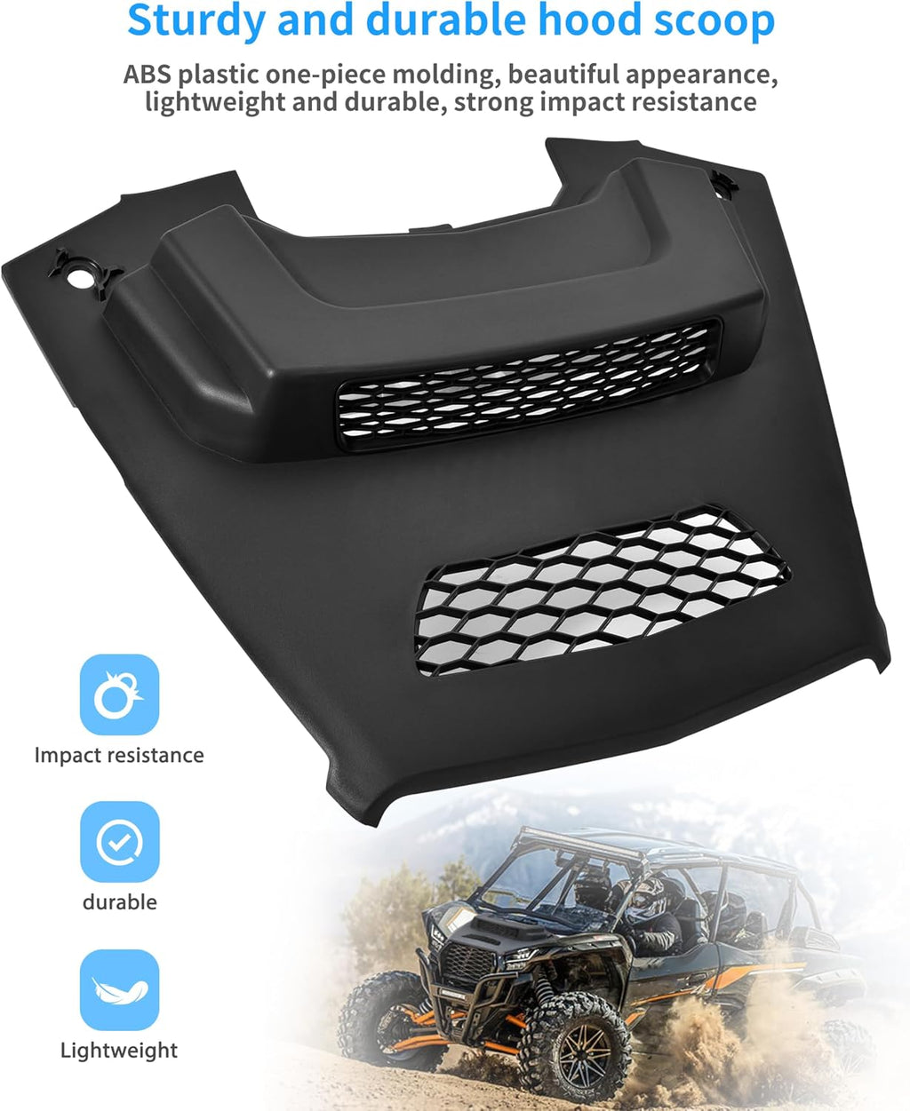 Sport Hood Scoop with Mesh Grille for Kawasaki Teryx KRX KRX4 1000 2020-2025 Accessories, Black Durable Hood Cover with Vented Mesh Grille Air Flow Intake Kit
