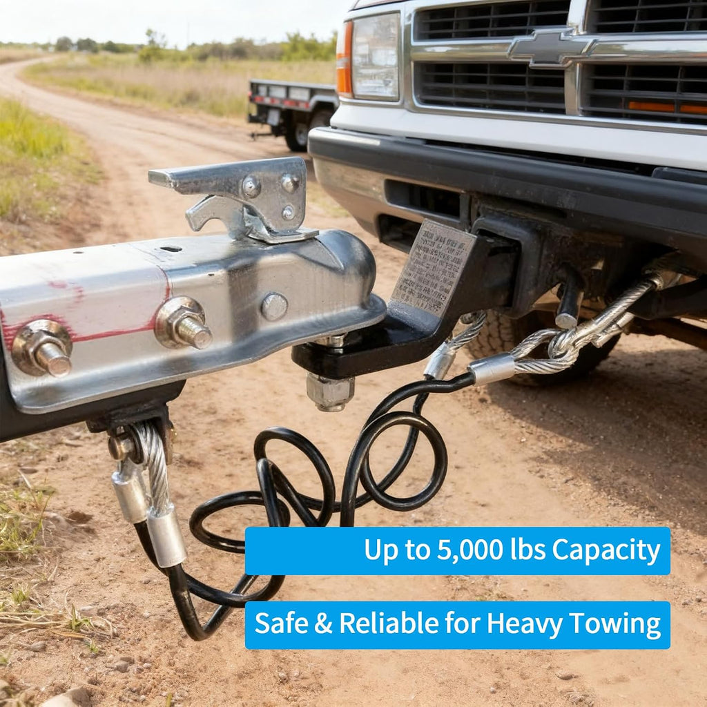 44-1/2" Trailer Safety Cables, 5/16" Vinyl-Coated Steel with 7/16" S-Hooks, 5000 lbs Break Strength, 2-Pack Galvanized Towing Safety Chains