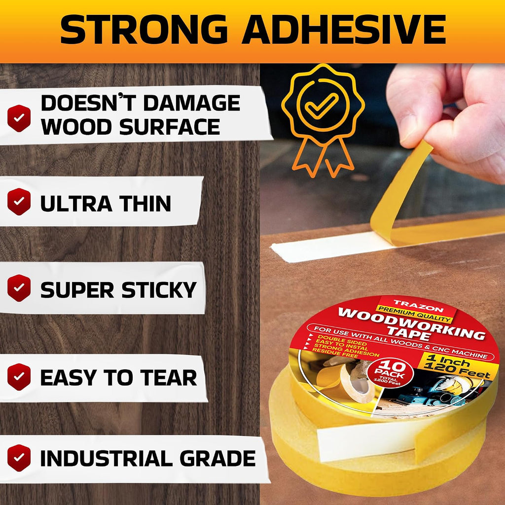 trazon double sided woodworking tape super strong, 10 on a desk or shelf